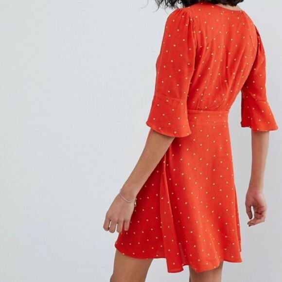 Free People All Yours Mini Dress Polka Dot Flame Red Size 8 Medium - Picture 3 of 13